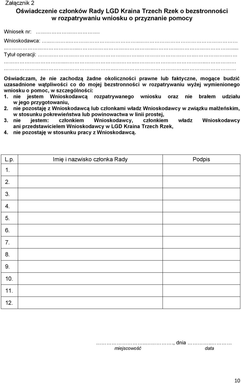 pomoc, w szczególności: 1. nie jestem Wnioskodawcą rozpatrywanego wniosku oraz nie brałem udziału w jego przygotowaniu, 2.