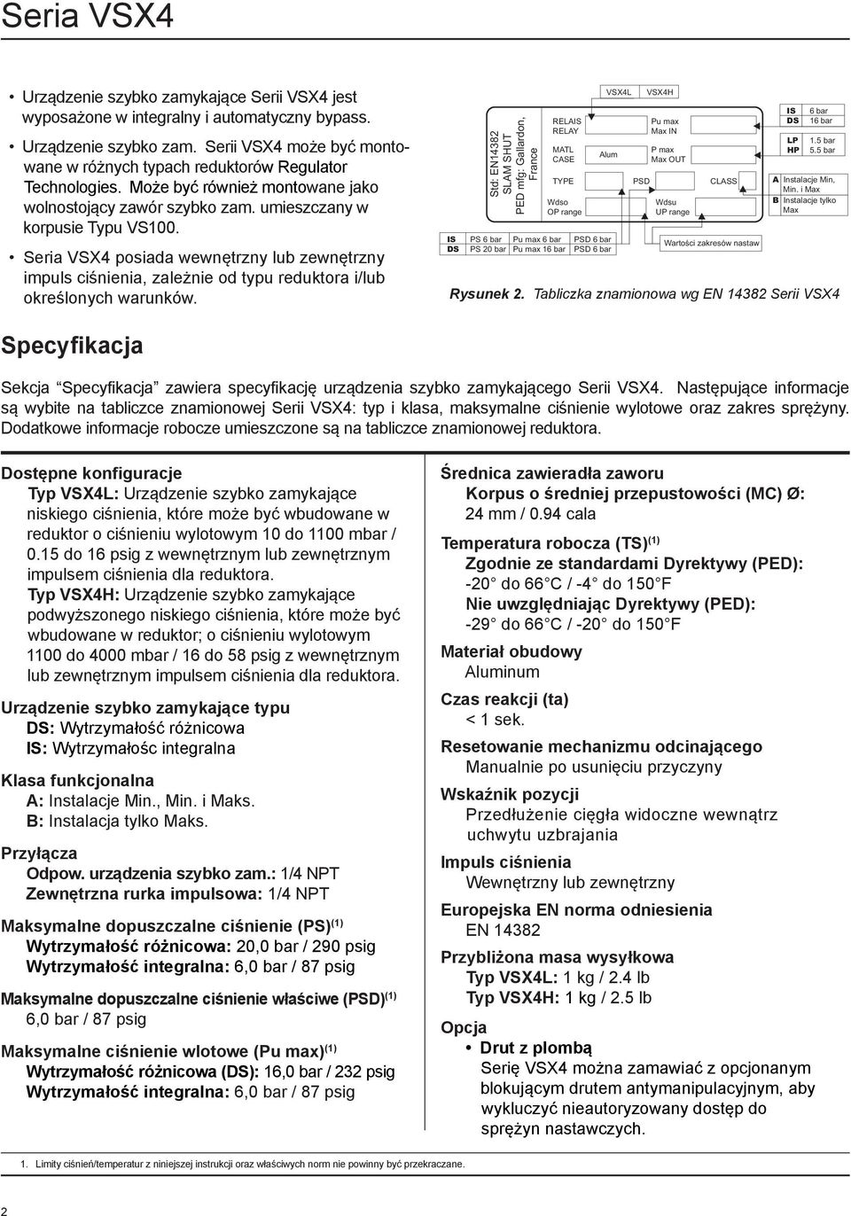 Seria VSX4 posiada wewnętrzny lub zewnętrzny impuls ciśnienia, zależnie od typu reduktora i/lub określonych warunków.