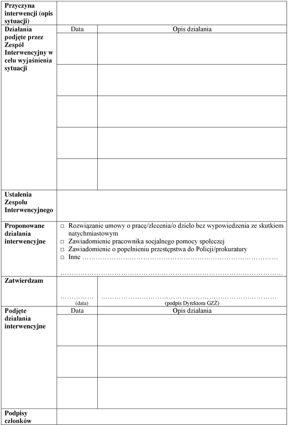 wypowiedzenia ze skutkiem natychmiastowym Zawiadomienie pracownika socjalnego pomocy społeczej Zawiadomienie o popełnieniu