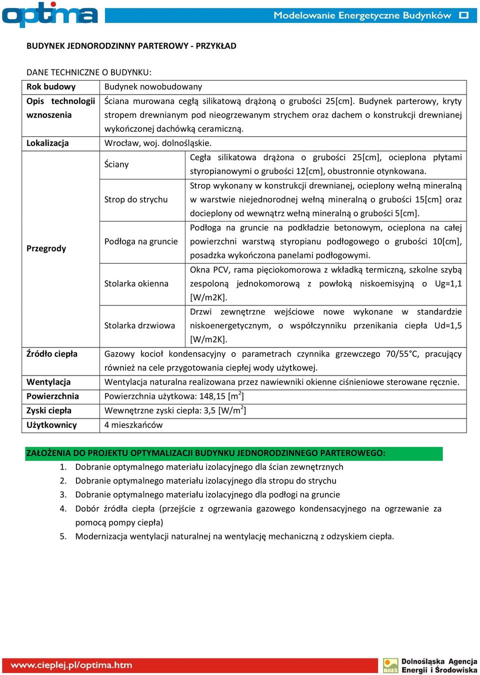 Cegła silikatowa drążona o grubości 25[cm], ocieplona płytami Ściany styropianowymi o grubości 12[cm], obustronnie otynkowana.