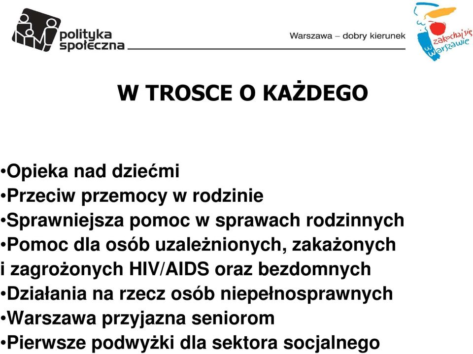 zagroŝonych HIV/AIDS oraz bezdomnych Działania na rzecz osób