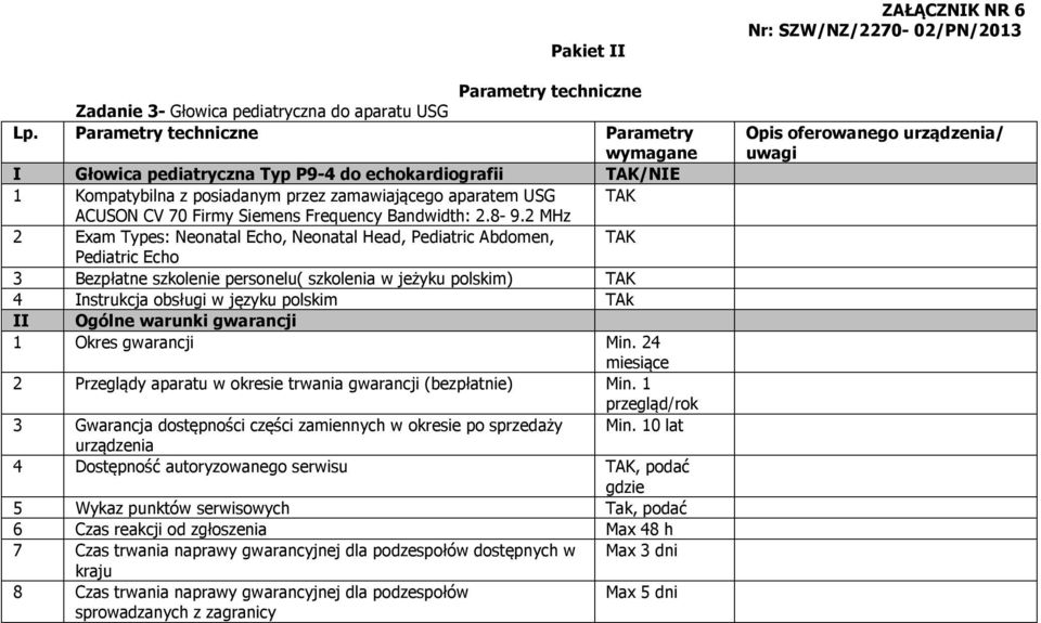 USG ACUSON CV 70 Firmy Siemens Frequency Bandwidth: 2.8-9.