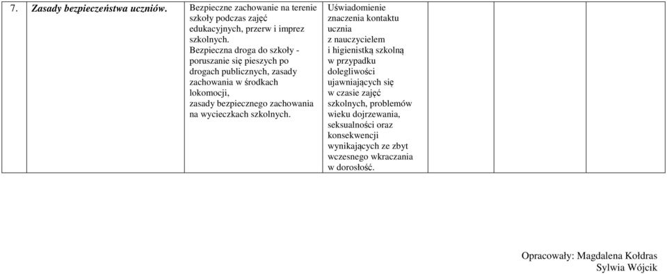 wycieczkach szkolnych.