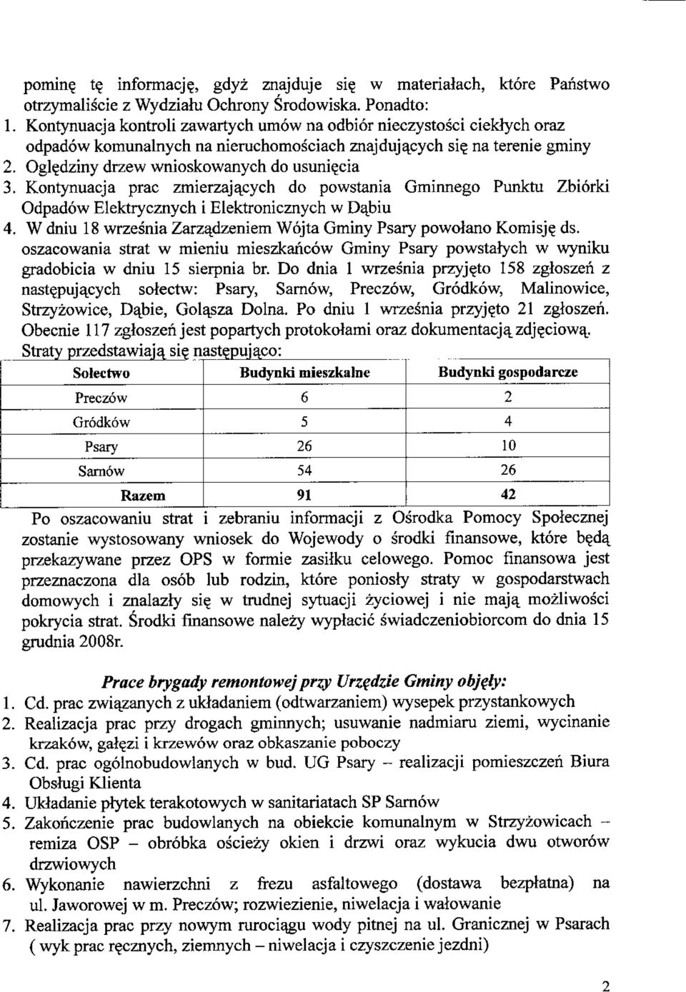 Kontynuacja prac zmierzajq.cych do powstania Gminnego Punktu Zbiorki Odpadow Elektrycznych i Elektronicznych w Dajsiu 4. W dniu 18 wrzesnia Zarzajdzeniem Wojta Gminy Psary powolano Komisj? ds.