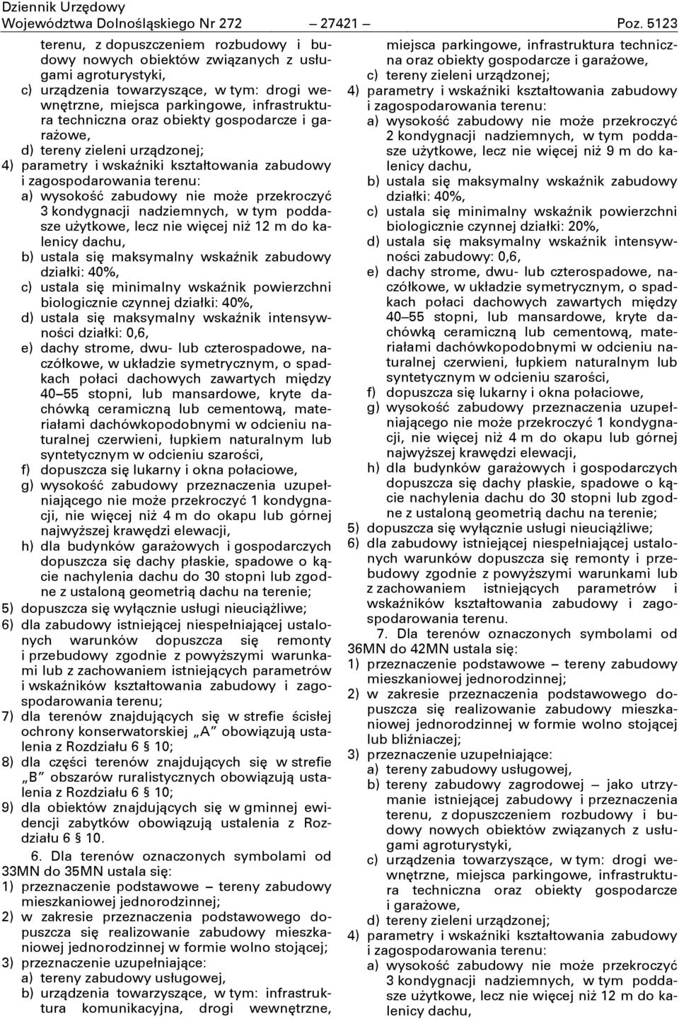 d) tereny zieleni urządzonej; 3 kondygnacji nadziemnych, w tym poddasze użytkowe, lecz nie więcej niż 12 m do kalenicy działki: 40%, biologicznie czynnej działki: 40%, działki: 0,6, 40 55 stopni, lub