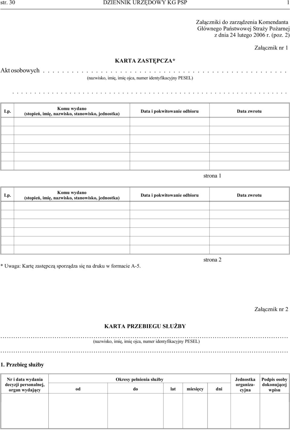 Komu wy da no (sto pieñ, imiê, na zwi sko, sta no wi sko, jed no stka) Da ta i po kwi to wa nie od bio ru Data zwro tu stro na 1 Lp.