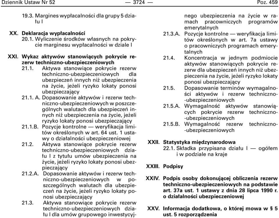 1. Aktywa stanowiàce pokrycie rezerw techniczno-ubezpieczeniowych dla ubezpieczeƒ innych ni ubezpieczenia na ycie, je eli ryzyko lokaty ponosi ubezpieczajàcy 21.1. A. Dopasowanie aktywów i rezerw techniczno-ubezpieczeniowych w poszczególnych walutach dla ubezpieczeƒ innych ni ubezpieczenia na ycie, je eli ryzyko lokaty ponosi ubezpieczajàcy 21.