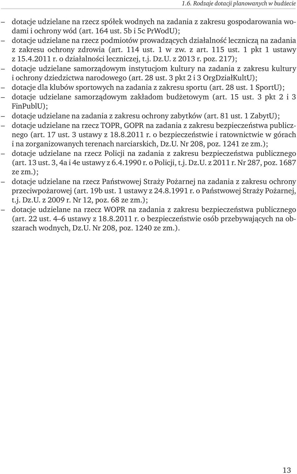 o działalności leczniczej, t.j. Dz.U. z 2013 r. poz. 217); dotacje udzielane samorządowym instytucjom kultury na zadania z zakresu kultury i ochrony dziedzictwa narodowego (art. 28 ust.