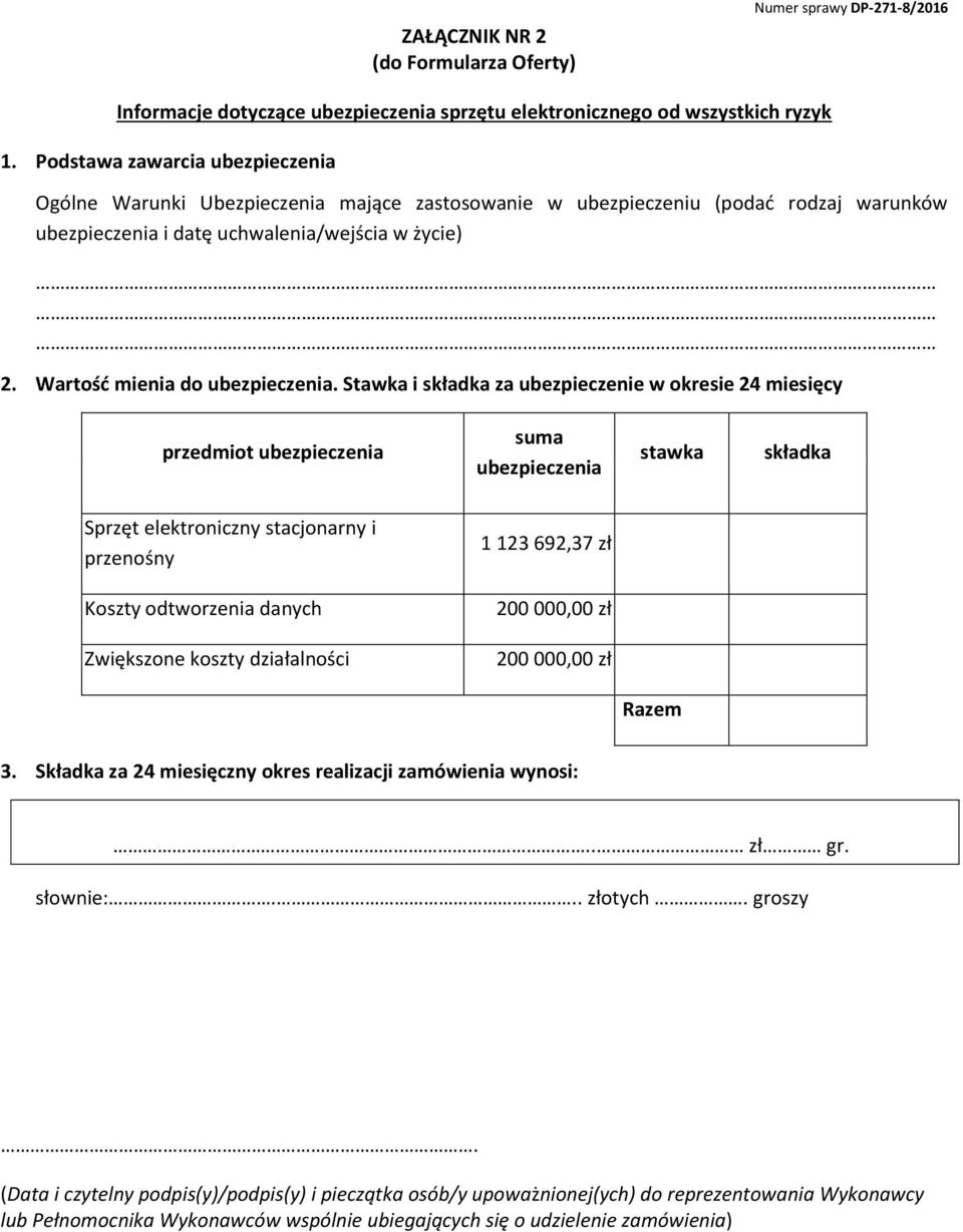 Wartość mienia do ubezpieczenia.