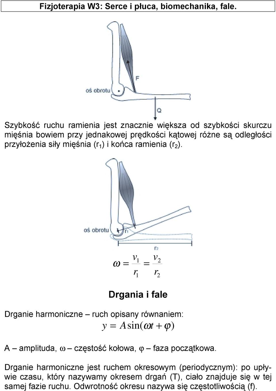 ω v 1 r 1 v r Drgania i fale Drganie harmoniczne ruch opisany równaniem: y Asin( ω t + ϕ) A amplituda, ω częstość kołowa, ϕ faza