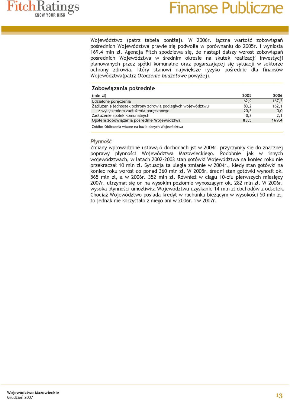 sytuacji w sektorze ochrony zdrowia, który stanowi największe ryzyko pośrednie dla finansów Województwa(patrz Otoczenie budżetowe powyżej).