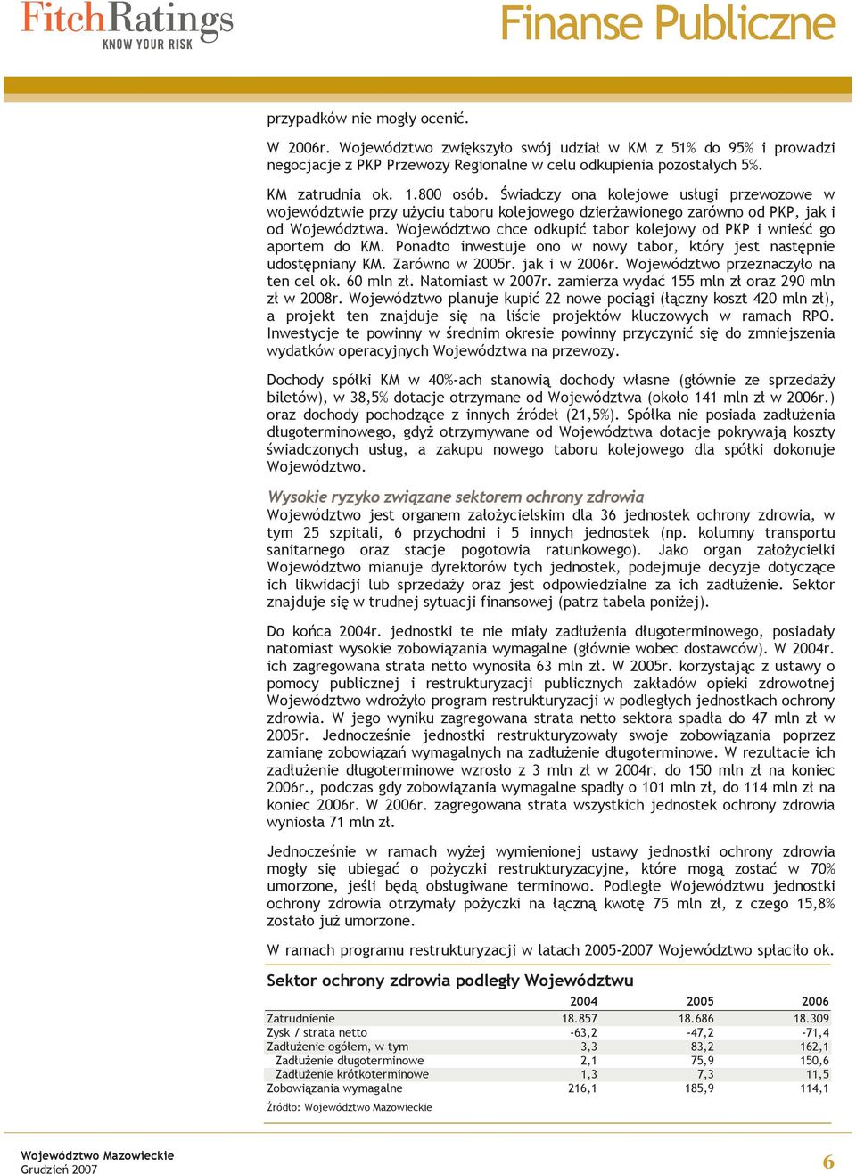 Województwo chce odkupić tabor kolejowy od PKP i wnieść go aportem do KM. Ponadto inwestuje ono w nowy tabor, który jest następnie udostępniany KM. Zarówno w 2005r. jak i w 2006r.