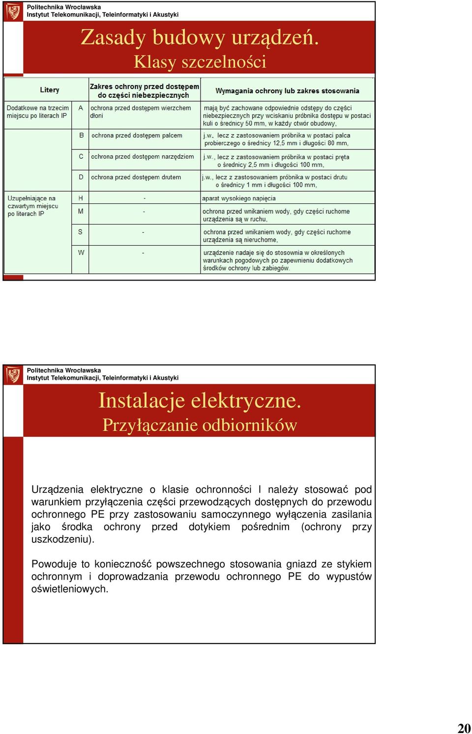 przyłączenia części przewodzących dostępnych do przewodu ochronnego PE przy zastosowaniu samoczynnego wyłączenia