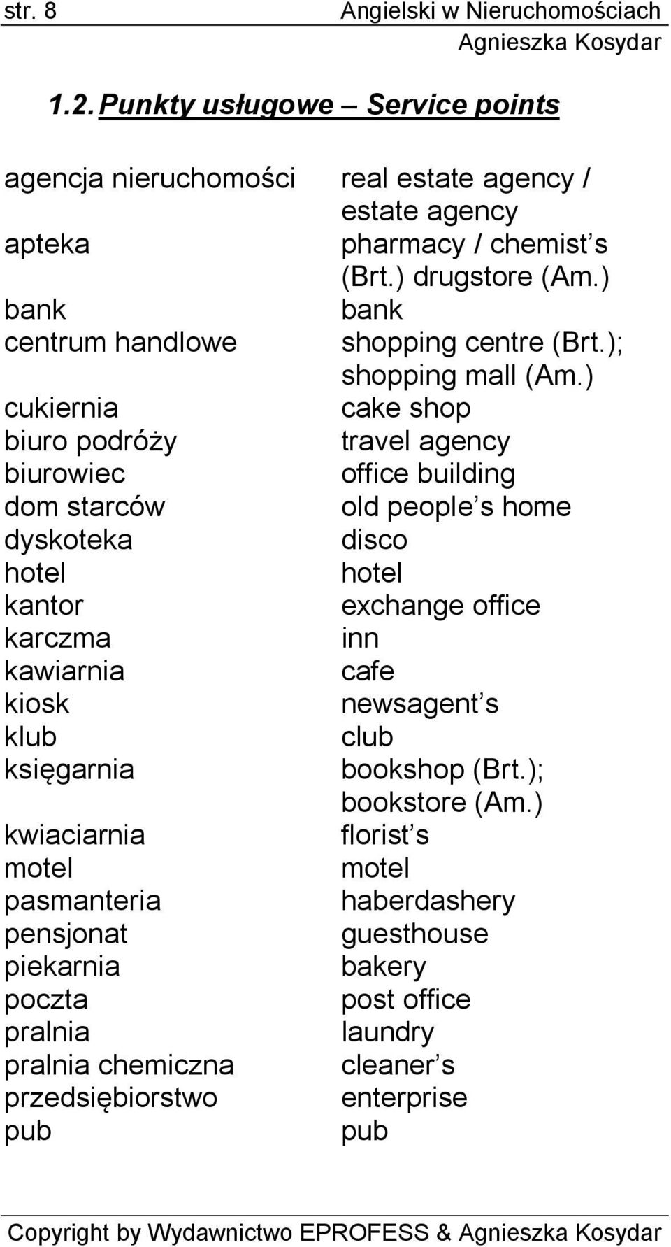 ) cukiernia cake shop biuro podróży travel agency biurowiec office building dom starców old people s home dyskoteka disco hotel hotel kantor exchange office karczma inn