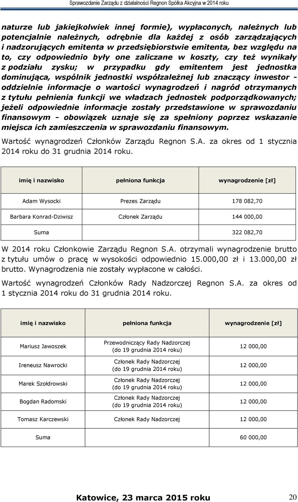 inwestor - oddzielnie informacje o wartości wynagrodzeń i nagród otrzymanych z tytułu pełnienia funkcji we władzach jednostek podporządkowanych; jeżeli odpowiednie informacje zostały przedstawione w