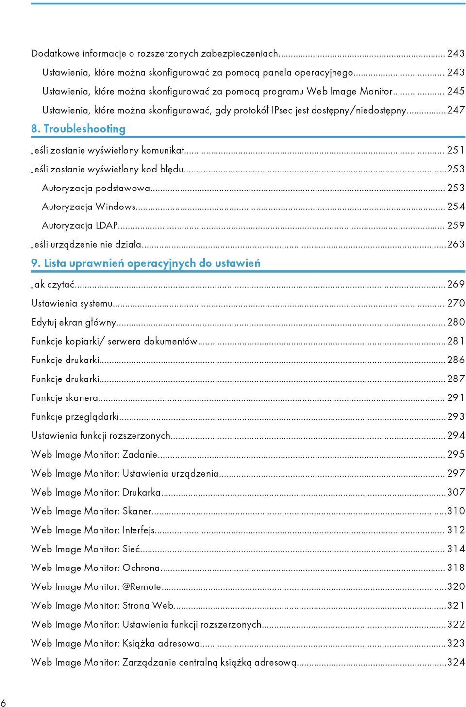 Troubleshooting Jeśli zostanie wyświetlony komunikat... 251 Jeśli zostanie wyświetlony kod błędu...253 Autoryzacja podstawowa... 253 Autoryzacja Windows... 254 Autoryzacja LDAP.