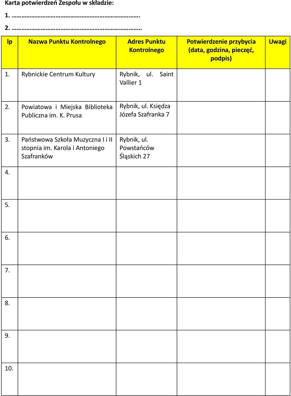 Saint Vallier 1 Potwierdzenie przybycia (data, godzina, pieczęć, podpis) Uwagi 2.