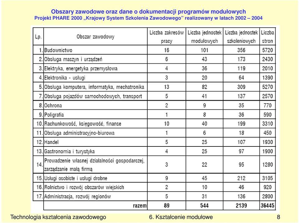 Szkolenia Zawodowego realizowany w latach 2002 2004