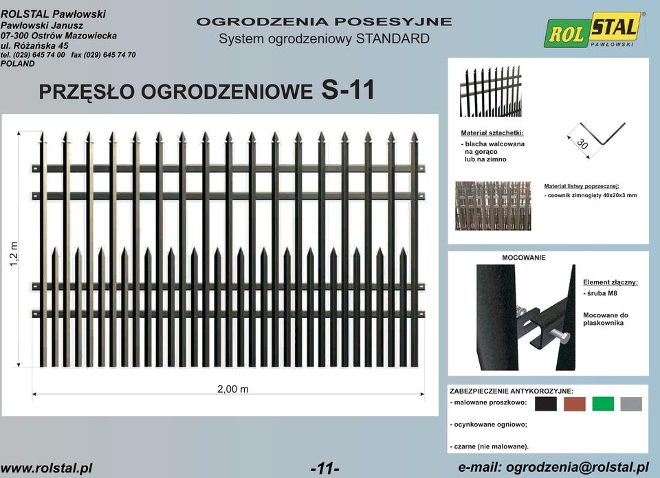 listwy poprzecznej: - ceownik zimnogiêty 40x20x3 mm 1,2 m.