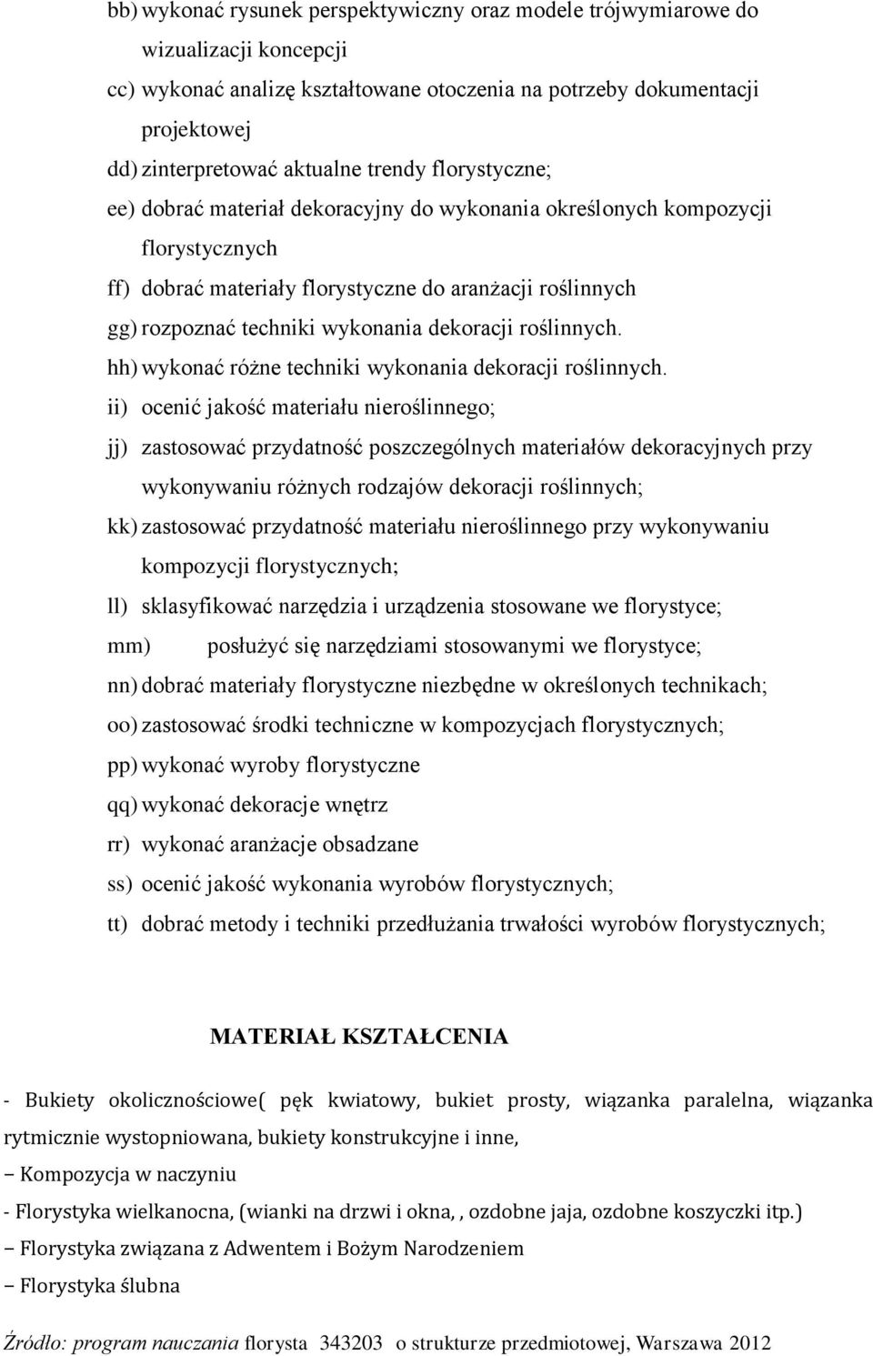 dekoracji roślinnych. hh) wykonać różne techniki wykonania dekoracji roślinnych.