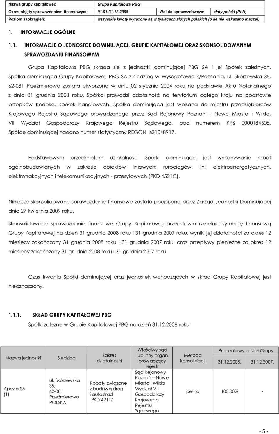 Skórzewska 35, 62-081 Przeźmierowo została utworzona w dniu 02 stycznia 2004 roku na podstawie Aktu Notarialnego z dnia 01 grudnia 2003 roku.