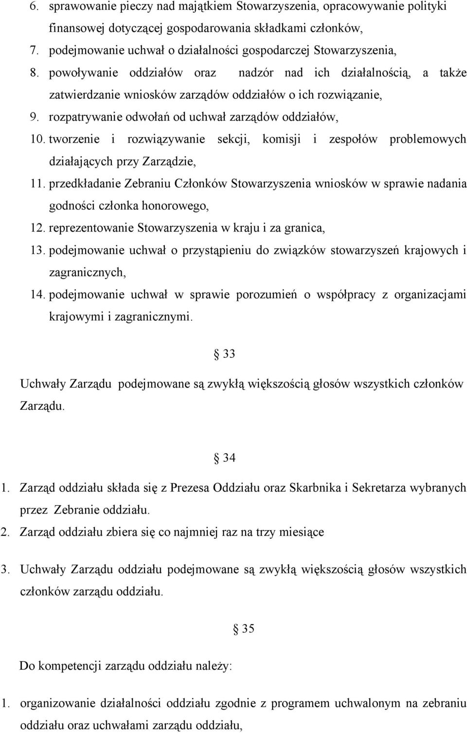rozpatrywanie odwołań od uchwał zarządów oddziałów, 10. tworzenie i rozwiązywanie sekcji, komisji i zespołów problemowych działających przy Zarządzie, 11.