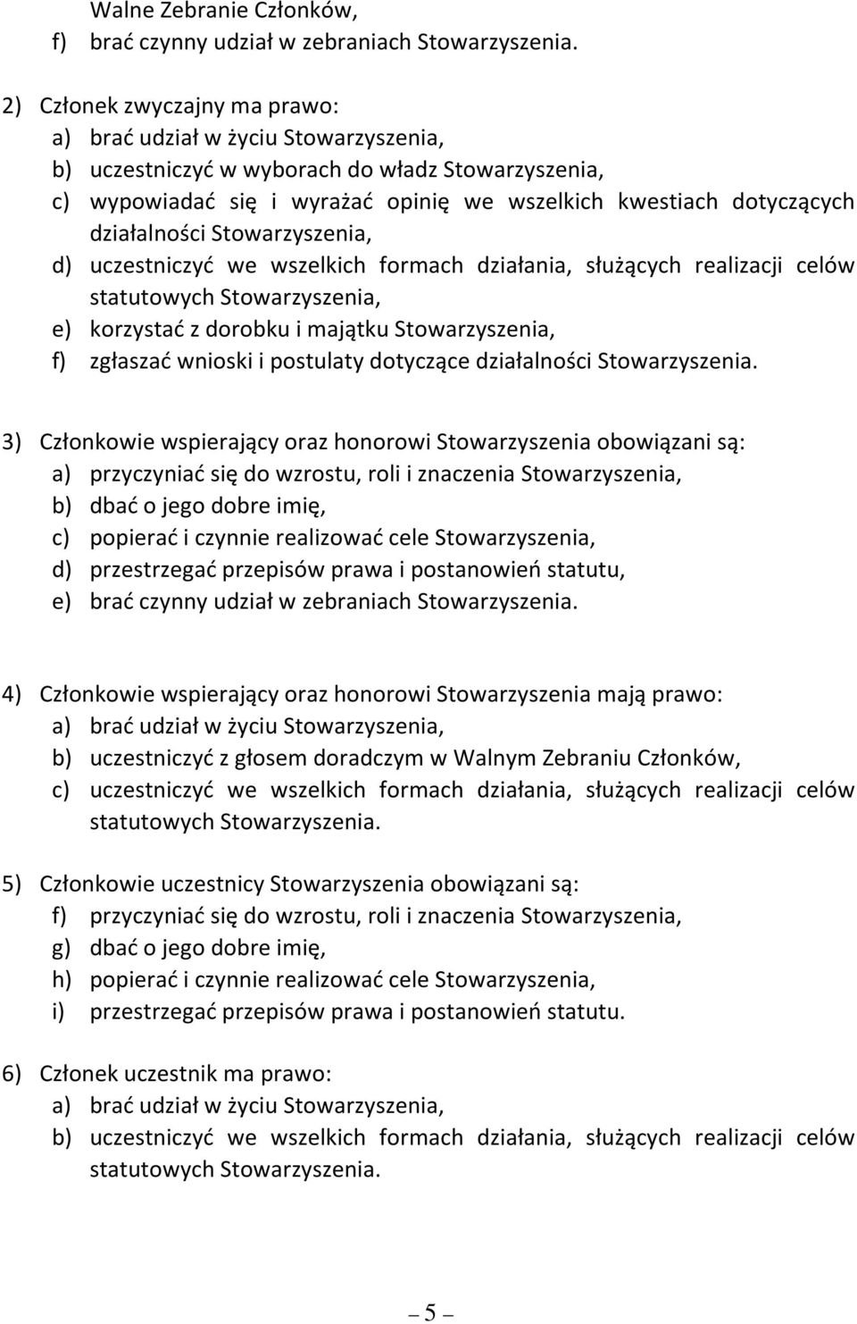 działalności Stowarzyszenia, d) uczestniczyć we wszelkich formach działania, służących realizacji celów statutowych Stowarzyszenia, e) korzystać z dorobku i majątku Stowarzyszenia, f) zgłaszać