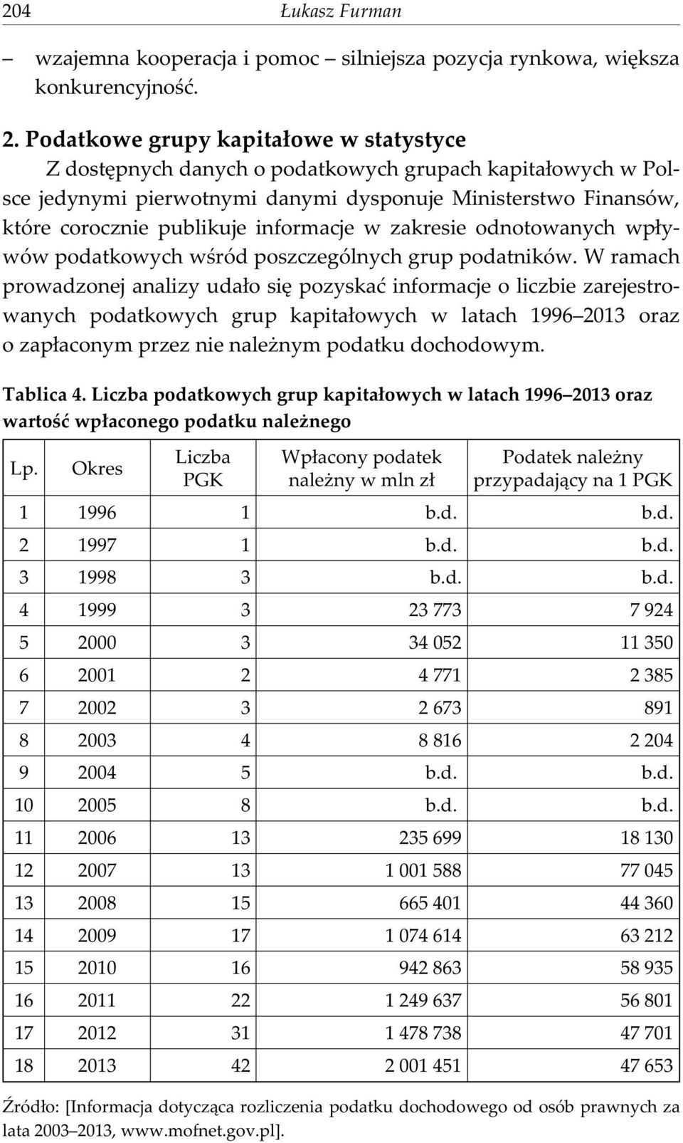 informacje w zakresie odnotowanych wp³ywów podatkowych wœród poszczególnych grup podatników.