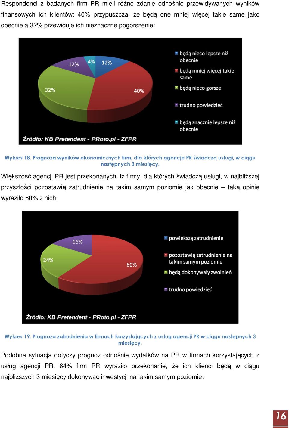 Większość agencji PR jest przekonanych, iŝ firmy, dla których świadczą usługi, w najbliŝszej przyszłości pozostawią zatrudnienie na takim samym poziomie jak obecnie taką opinię wyraziło 60% z nich: