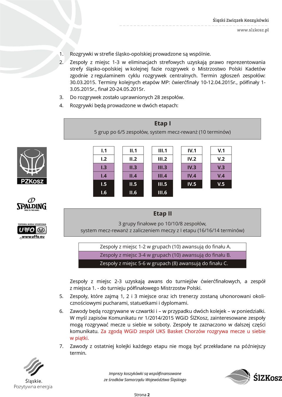 centralnych. Termin zgłoszeń zespołów: 30.03.2015. Terminy kolejnych etapów MP: ćwierćfinały 10-12.04.2015r., półfinały 1-3.05.2015r., finał 20-24.05.2015r. 3. Do rozgrywek zostało uprawnionych 28 zespołów.