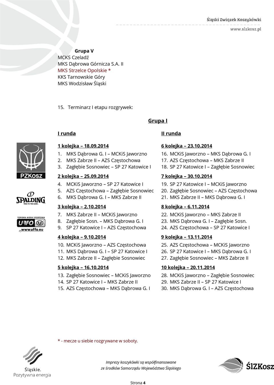 MKS Zabrze II MCKiS Jaworzno 8. Zagłębie Sosn. MKS Dąbrowa G. I 9. SP 27 Katowice I AZS Częstochowa 10. MCKiS Jaworzno AZS Częstochowa 11. MKS Dąbrowa G. I SP 27 Katowice I 12.