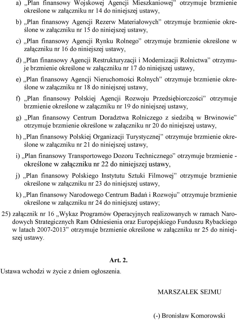 Modernizacji Rolnictwa otrzymuje brzmienie określone w załączniku nr 17 do niniejszej ustawy, e) Plan finansowy Agencji Nieruchomości Rolnych otrzymuje brzmienie określone w załączniku nr 18 do