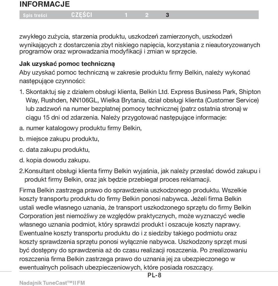 Skontaktuj się z działem obsługi klienta, Belkin Ltd.