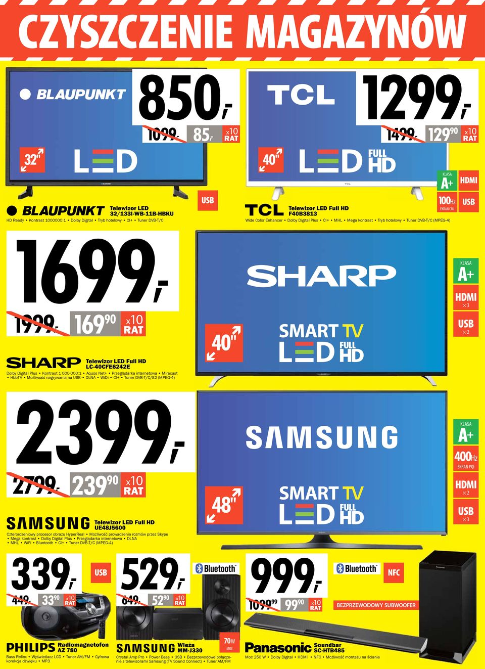F40B3813 Wide Color Enhancer Dolby Digital Plus CI+ MHL Mega kontrast Tryb hotelowy Tuner DVB-T/C (MPEG-4) 129 90 + 2 2399, 2799, 239 90 Telewizor LED Full HD UE48J5600 Czterordzeniowy procesor