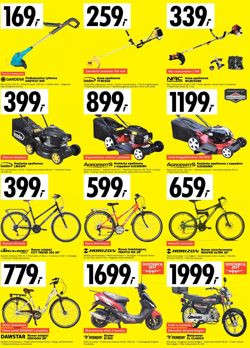 Kosa spalinowa WLBC520B Moc maksymalna silnika 2 KM Szelki, głowica i tarcza tnąca w komplecie Pojemność 1199, silnika 51,7 ccm Stalowa obudowa Ergonomiczny uchwyt z panelem Silnik Briggs&Stratton
