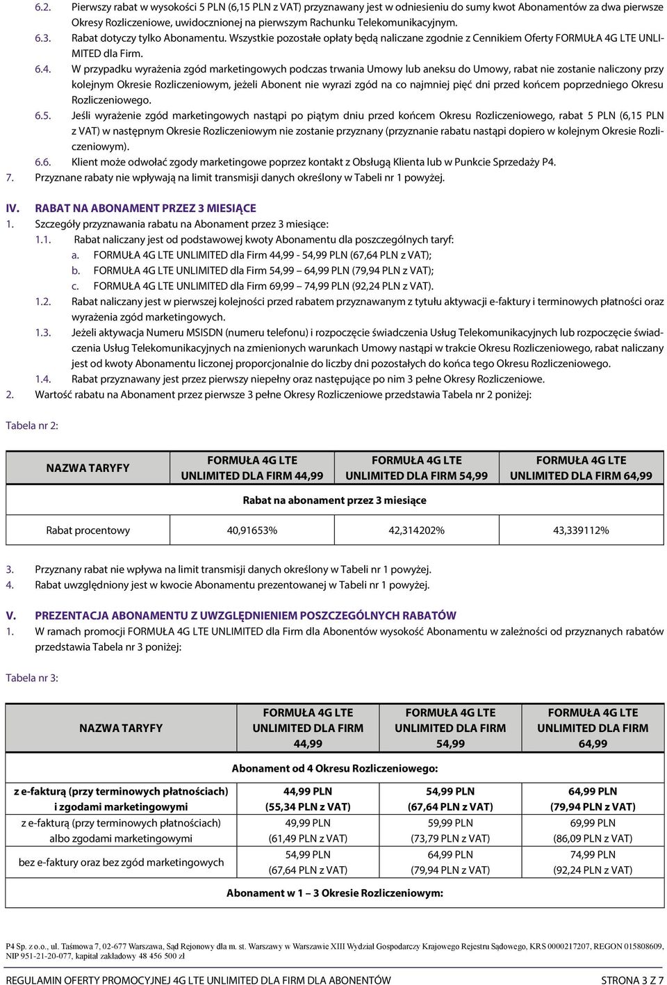 W przypadku wyrażenia zgód marketingowych podczas trwania Umowy lub aneksu do Umowy, rabat nie zostanie naliczony przy kolejnym Okresie Rozliczeniowym, jeżeli Abonent nie wyrazi zgód na co najmniej