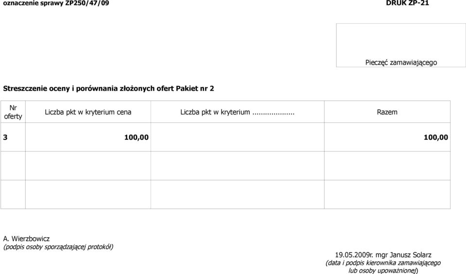 złożonych ofert