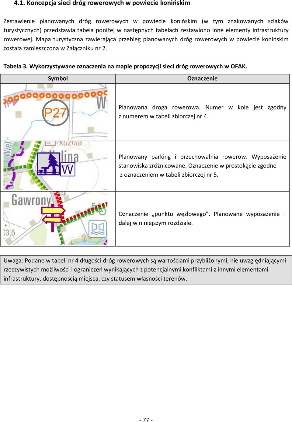Wykorzystywane oznaczenia na mapie propozycji sieci dróg rowerowych w OFAK. Symbol Oznacze Planowana droga rowerowa. Numer w kole jest zgodny z numerem w tabeli zbiorczej nr 4.
