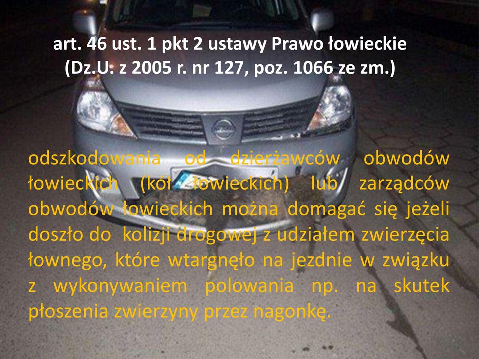 łowieckich można domagać się jeżeli doszło do kolizji drogowej z udziałem zwierzęcia łownego,