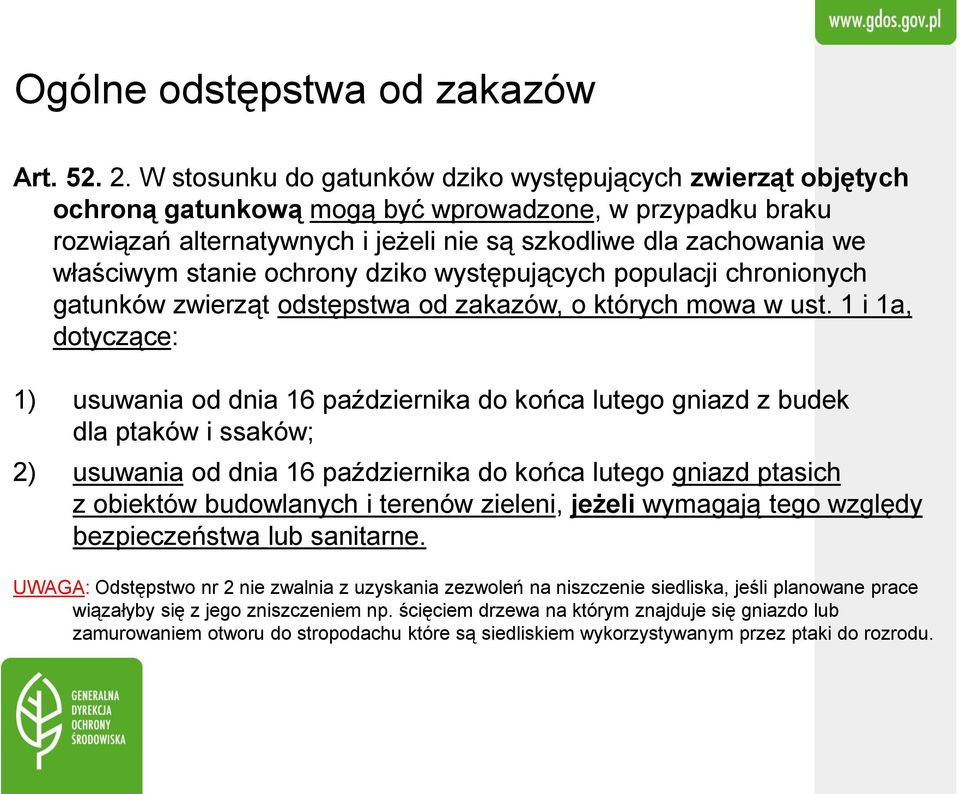 stanie ochrony dziko występujących populacji chronionych gatunków zwierząt odstępstwa od zakazów, o których mowa w ust.