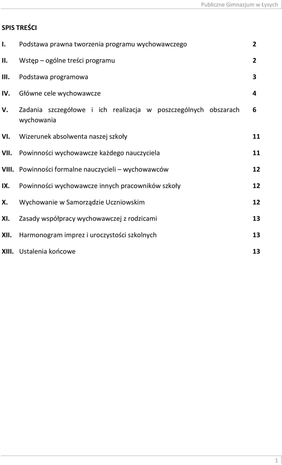 Zadania szczegółowe i ich realizacja w poszczególnych obszarach wychowania 6 VI. Wizerunek absolwenta naszej szkoły 11 VII.