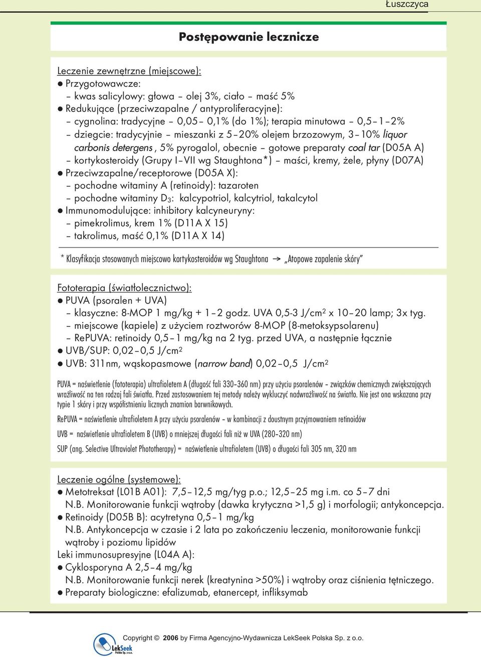 kortykosteroidy (Grupy I VII wg Staughtona*) maści, kremy, żele, płyny (D07A) Przeciwzapalne/receptorowe (D05A X): pochodne witaminy A (retinoidy): tazaroten pochodne witaminy D 3: kalcypotriol,