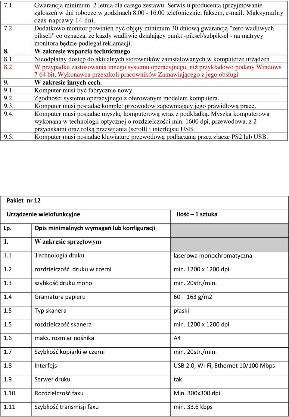 Dodatkowo monitor powinien być objęty minimum 30 dniową gwarancją "zero wadliwych pikseli" co oznacza, że każdy wadliwie działający punkt -piksel/subpiksel - na matrycy monitora będzie podlegał