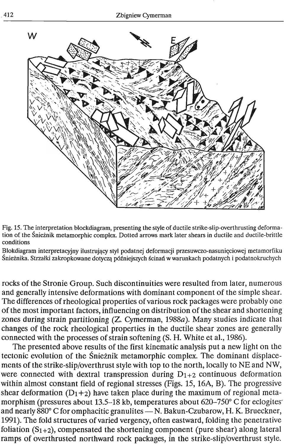 Strzalki zakropkowane dotyczq p6tniejszych Scinafi w warunkach podatnych i podatnokruchych rocks of the Stronie Group.