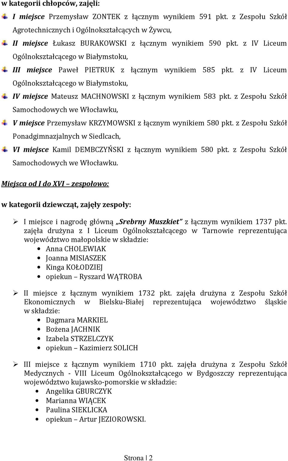 z IV Liceum Ogólnokształcącego w Białymstoku, III miejsce Paweł PIETRUK z łącznym wynikiem 585 pkt.
