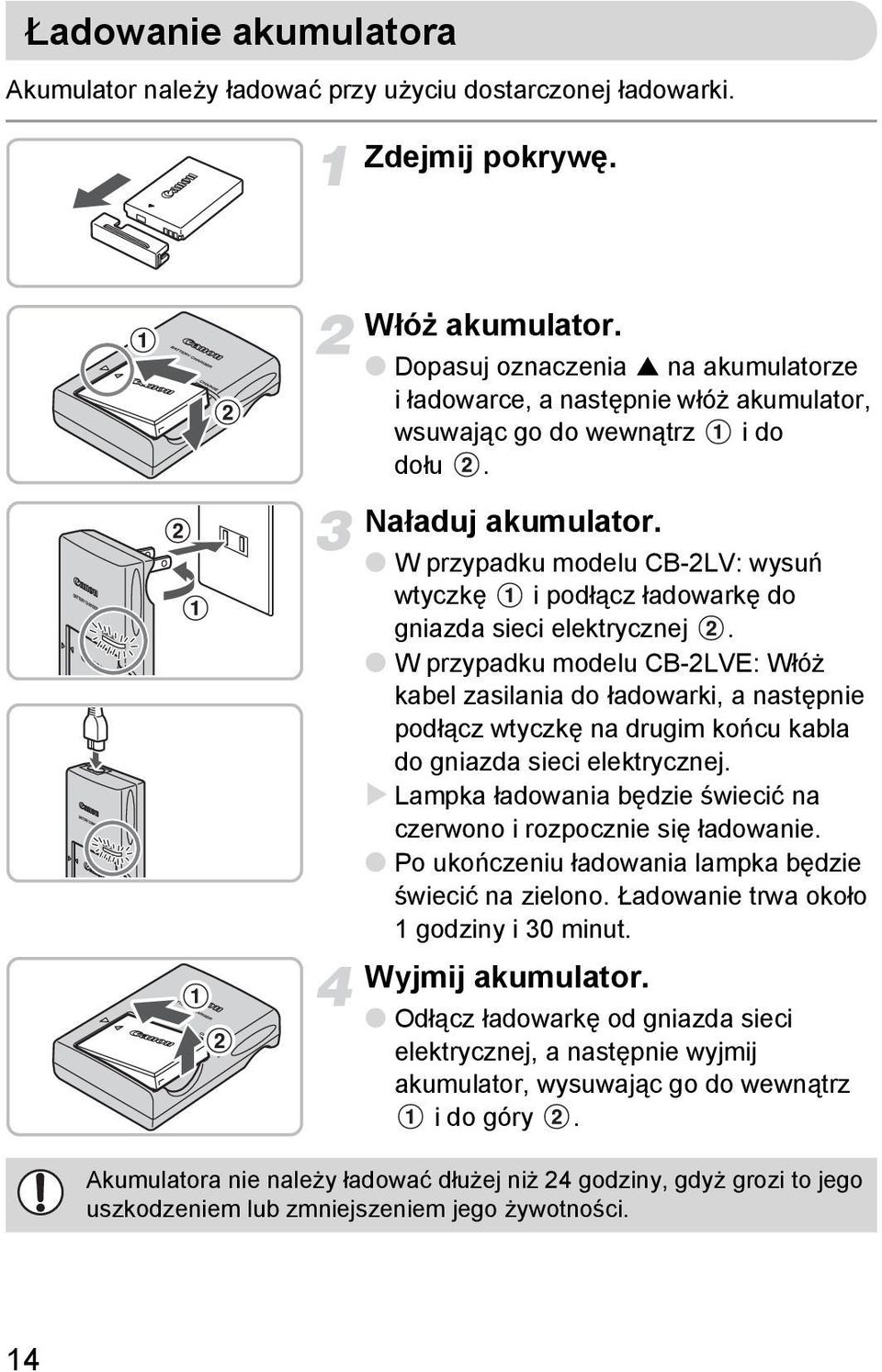 W przypadku modelu CB-2LV: wysuń wtyczkę i podłącz ładowarkę do gniazda sieci elektrycznej.