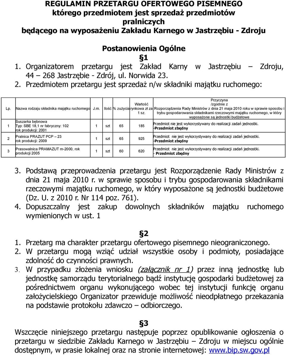 Nazwa rodzaju składnika majątku ruchomego J.m. Ilość % zużycia rynkowa zł za Rozporządzenia Rady Ministrów z dnia 21 maja 2010 roku w sprawie sposobu i 1 sz.