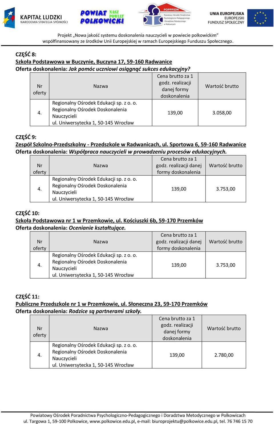 Sportowa 6, 59-160 Radwanice Oferta : Współpraca nauczycieli w prowadzeniu procesów edukacyjnych. danej formy 139,00 3.