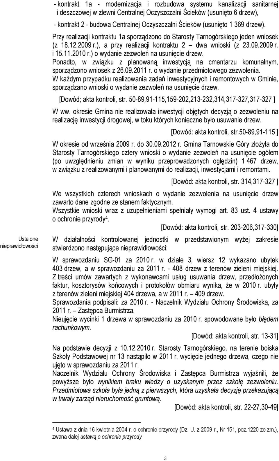 ), a przy realizacji kontraktu 2 dwa wnioski (z 23.09.2009 r. i 15.11.2010 r.) o wydanie zezwoleń na usunięcie drzew.