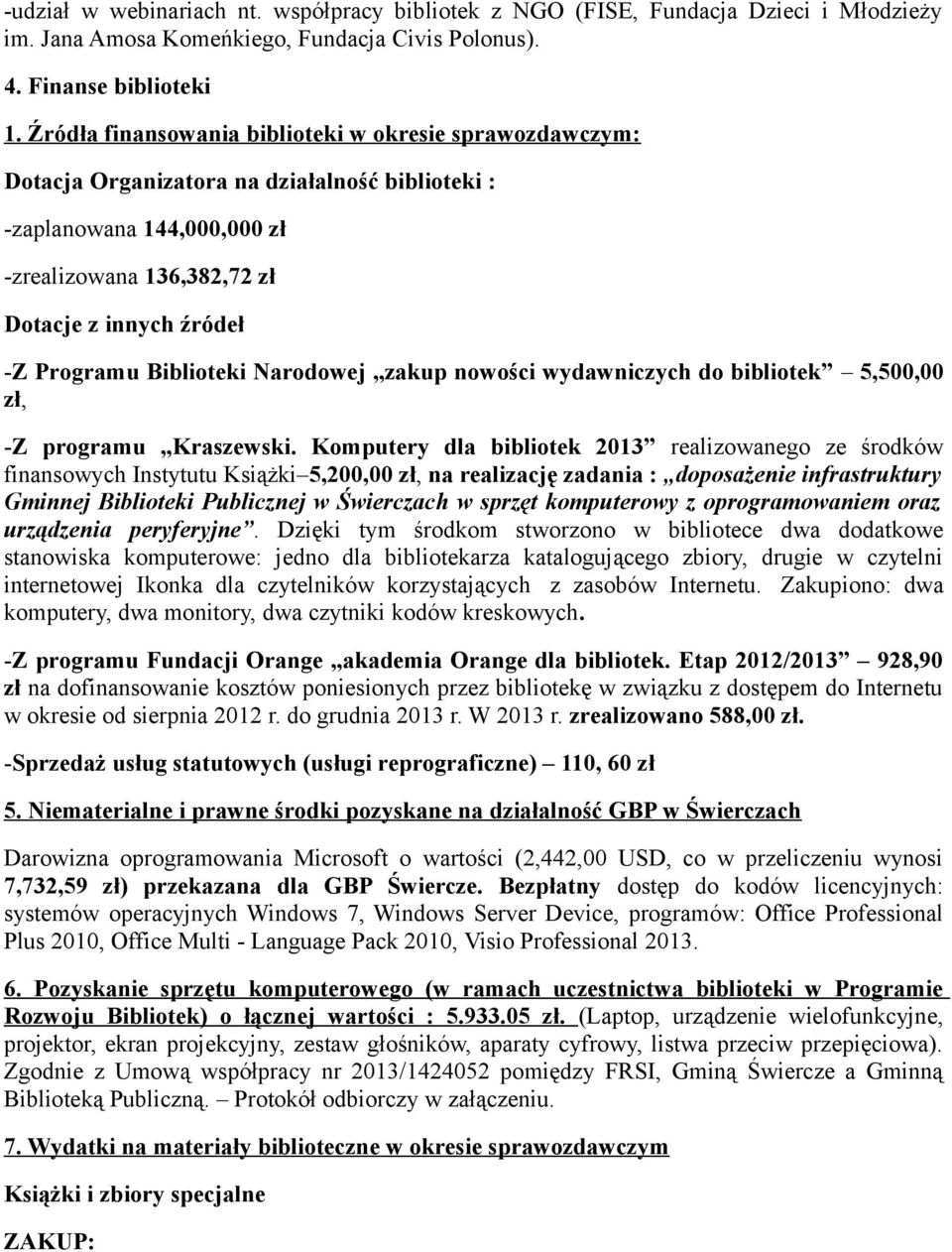 Biblioteki Narodowej zakup nowości wydawniczych do bibliotek 5,500,00 zł, -Z programu Kraszewski.